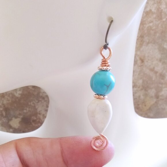 Boho, SouthWestern, Casual! Versatile Handmade Dangle Earrings! Copper & Howlite - Picture 5 of 7